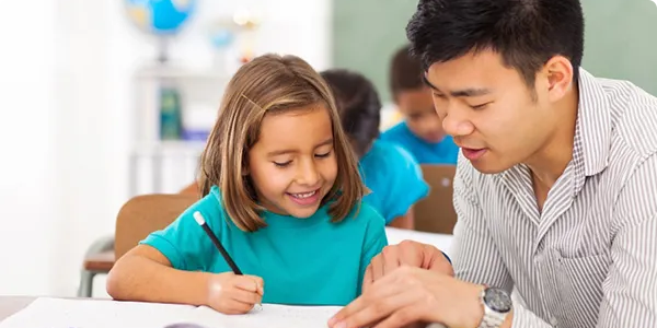 2024-02-Kid and Teacher Stock Image