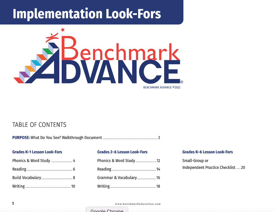 Benchmark Advance Look-Fors